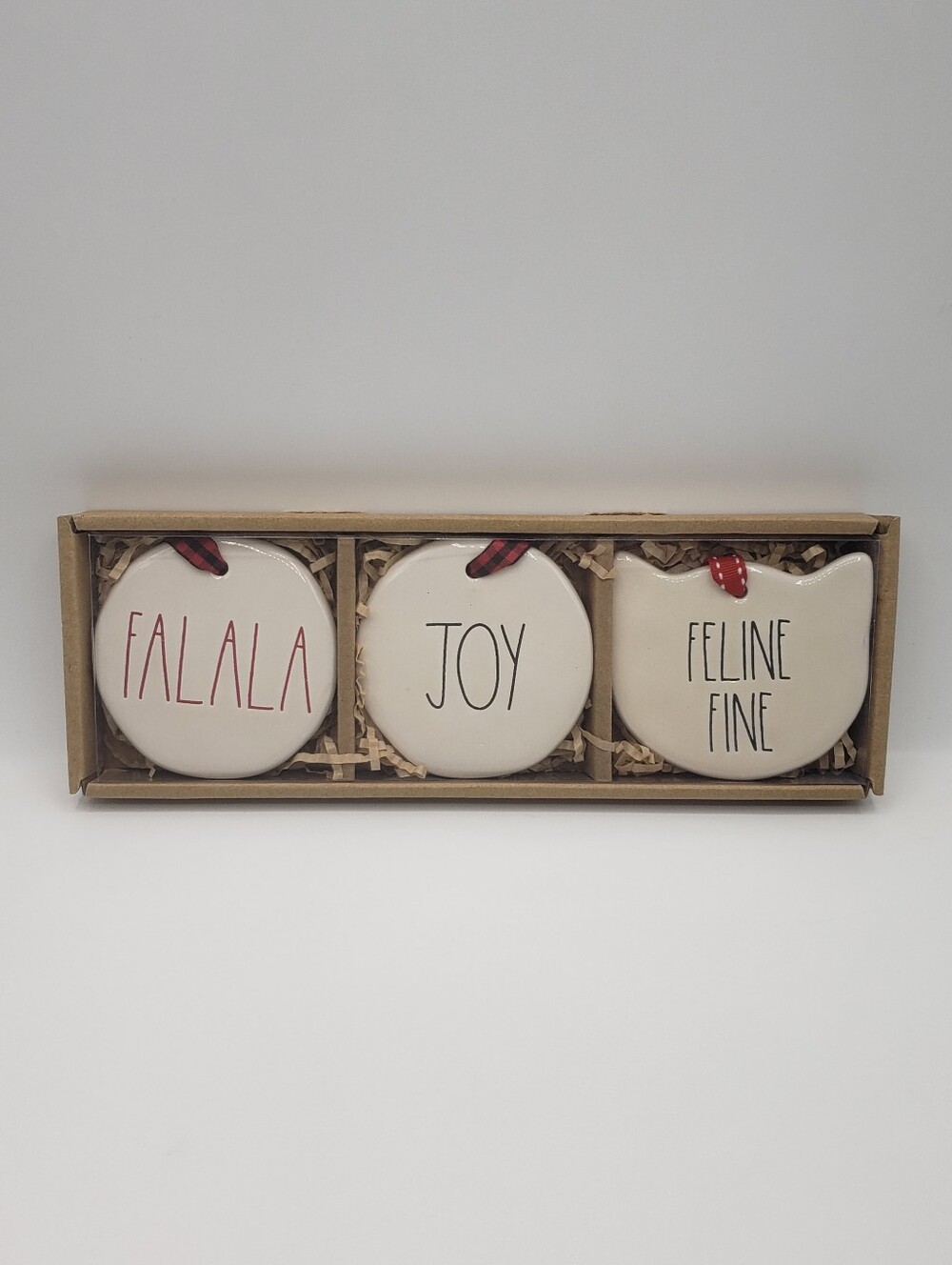 Rae Dunn Christmas Ornaments FALALA, JOY, FELINE FINE